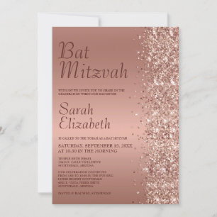 Convites Batalha de Mitzvah com Brilho em Rosa Dourado