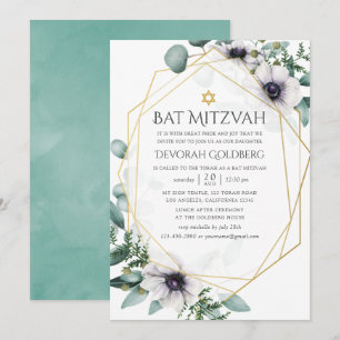 Convites Batalha de Mitzvah Geométrica de Eucalipto Anêmona