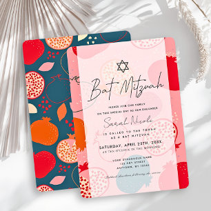 Convites Batalha do Bat Mitzvah com padrão de Romã Rosa