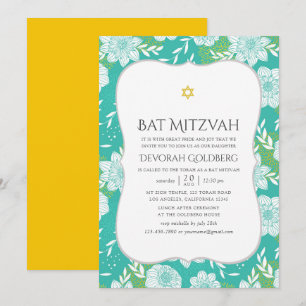 Convites Batalha Floral Amarela e Turquesa Mitzvah