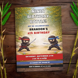 Convites Batalha Ninja Divertida Floresta de Bambu Aniversá