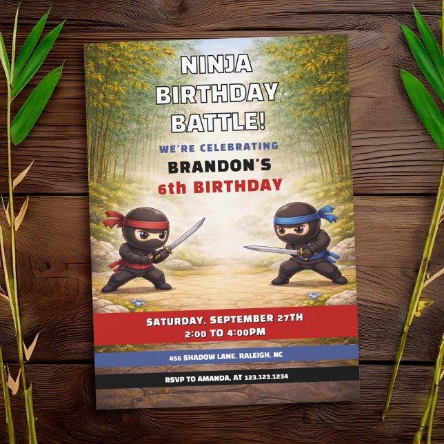 Convites Batalha Ninja Divertida Floresta de Bambu Aniversá (Criador carregado)