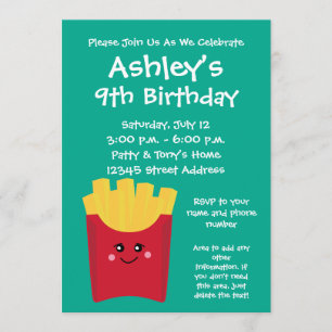 Convites Batatas fritas bonitos de Kawaii com nome feito