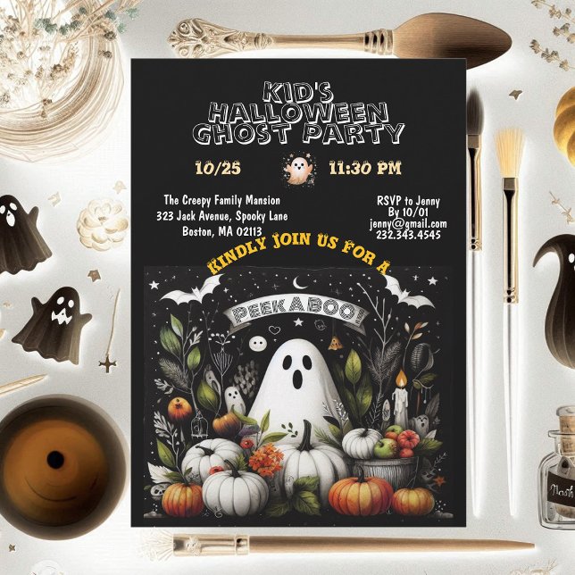 Convites Bate-papo, Crianças do Dia das Bruxas (Peek A BOO Kids Halloween Ghost Party Fall Pumpkin Invitation)