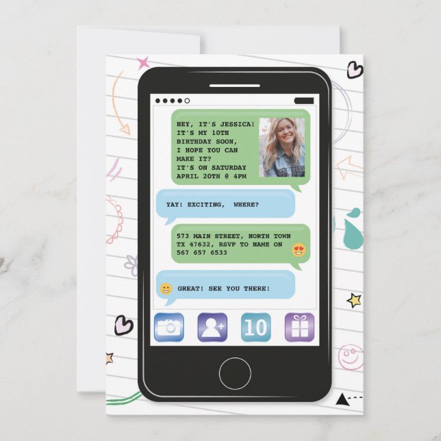 Convites Bate-papo móvel Texting da foto da pilha do (Frente)