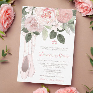 Convites Batem de Mitzvah de Ballet Floral Rosa