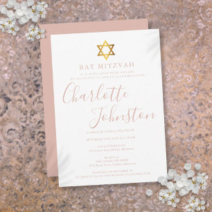 Convites Batem de Mitzvah de Rótulo Rosa Moderno