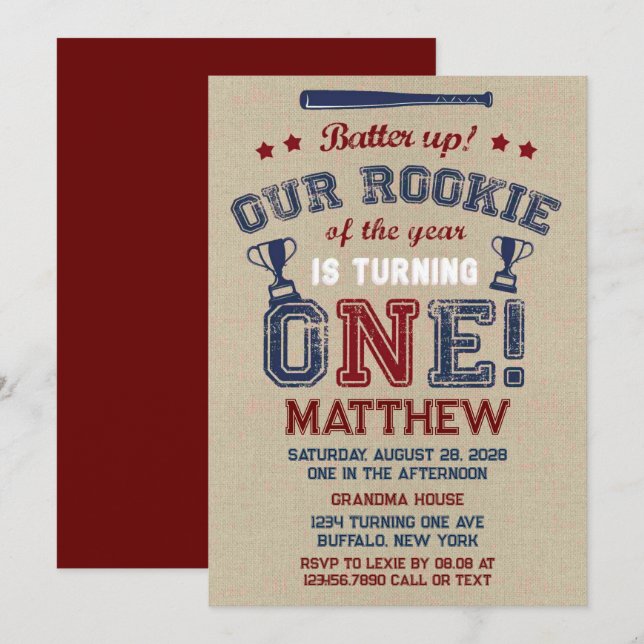 Convites Batendo Nosso Pequeno Rookie Está Virando Um (Frente/Verso)