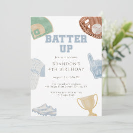 Convites Bater Preppy Blue Baseball Bow 4º Aniversário