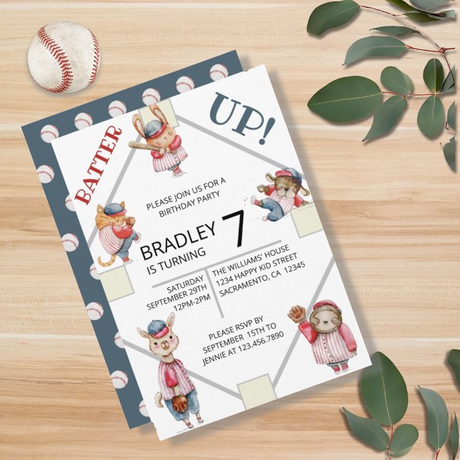 Convites Bateria Para Cima! Festa de aniversário de Basebal (CUTE BATTER UP! BOYS BASEBALL SPORTS FAN BIRTHDAY INVITATION)