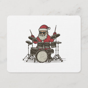 Convites Baterista Natal Engraçado Vintage Papai Noel Tocan