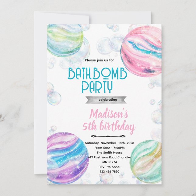 Convites Bath bomb birthday party invitation (Frente)