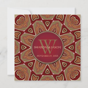 Convites Batik Tribal Oriental Vermelho Dourado Casamento
