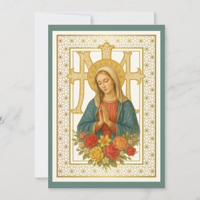 Convites Batismo Abençoada Mãe Jesus Azul Rosa Floral (Verso)