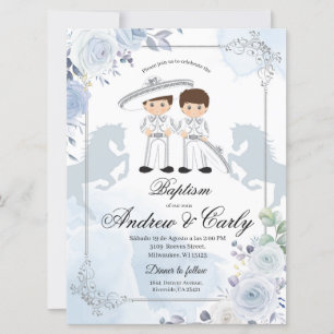 Convites Batismo arcaico mexicano-prata gêmeo