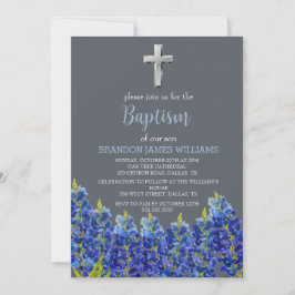 Convites Batismo azul-borrifado com mosquiteiros