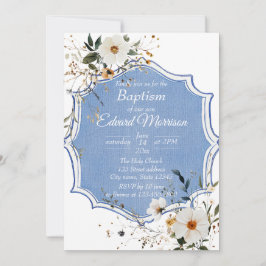 Convites Batismo Azul-Derramante Floral Elegante