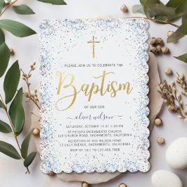 Convites Batismo Azul E Dourado