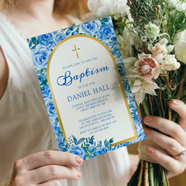 Convites Batismo Azul Moderno Dusty (Criador carregado)