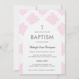 Convites Batismo bebê Dourado com arco branco rosa-chic