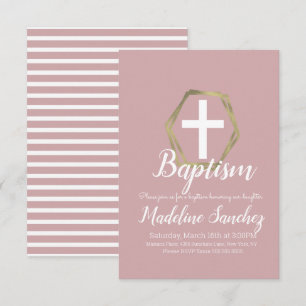 Convites Batismo Bege Rosa Dourado Dedicação Batizado