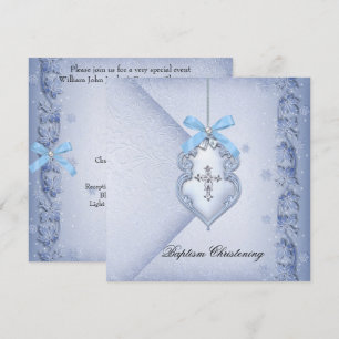 Convites Batismo Blue Cross Menino damasco batizado