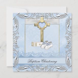 Convites Batismo Blue Cross Menino damasco batizado Bíblia