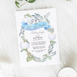 Convites Batismo Blue e White Pumpkins Boy caem