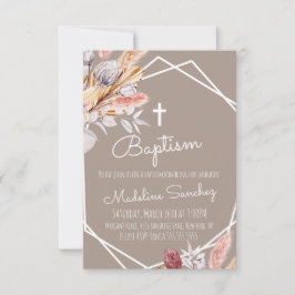 Convites Batismo Boho Aquarela Enquadrado Dedicação de Bebê