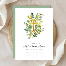 Convites Batismo Botânico Cruzado Religioso