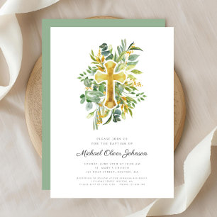 Convites Batismo Botânico Cruzado Religioso