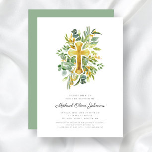 Convites Batismo Botânico Cruzado Religioso