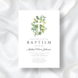 Convites Batismo Botânico Religioso Elegante
