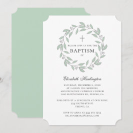 Convites Batismo botânico verde. Ferida simples da menta