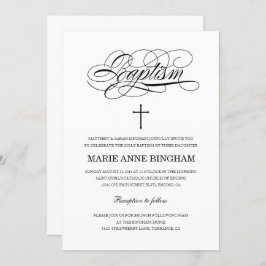 Convites Batismo branco e preto elegante