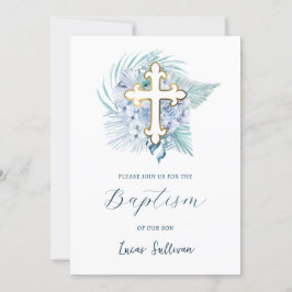 Convites Batismo Buquê Azul Boho Pastel