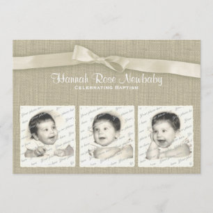 Convites Batismo Burlap e Arco com Fotografias