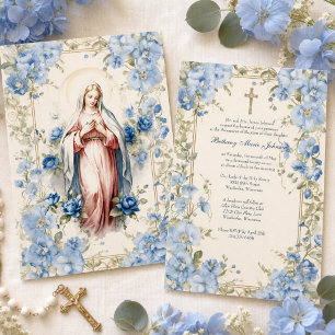 Convites Batismo Católico Crisma Mãe Abençoada Floral