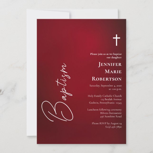 Convites Batismo Católico Romano Vermelho Profundamente Ric (Frente)