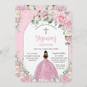 Convites Batismo Chic White Floral Silver Arch Floral