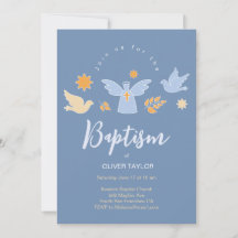 Batismo Christening Angel and Dove Invitation