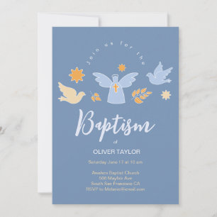 Convites Batismo Christening Angel and Dove Invitation