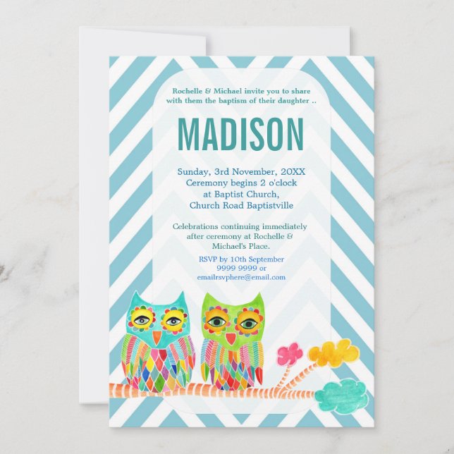 Convites Batismo Christening Chevron Rainbow Ows Invite (Frente)