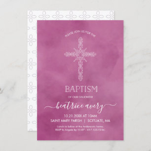 Convites Batismo, Christening Girl Invitation Elegante Cros