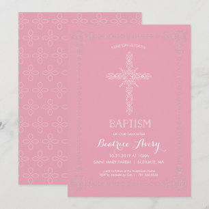 Convites Batismo, Christening Girl Invitation Elegante Cros