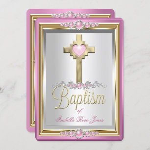 Convites Batismo Christening Girls Cross Pearl
