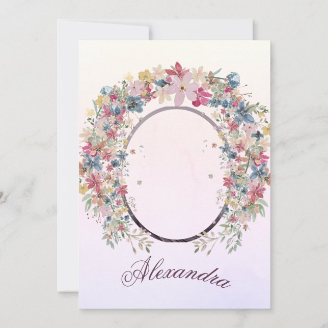 Convites Batismo Christening Photo Pink Floral Girls (Verso)