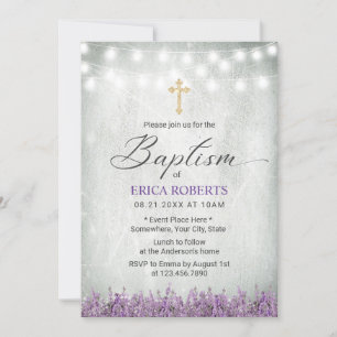 Convites Batismo Christening Rustic Lavanda Floral