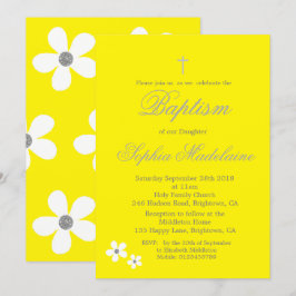 Convites Batismo Christening Yellow Daisy Silver Girl