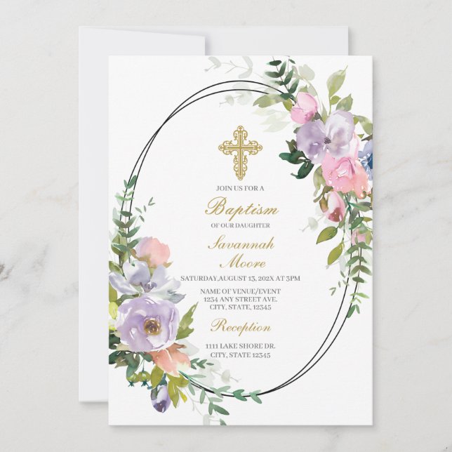 Convites Batismo colorido do buquê (Frente)